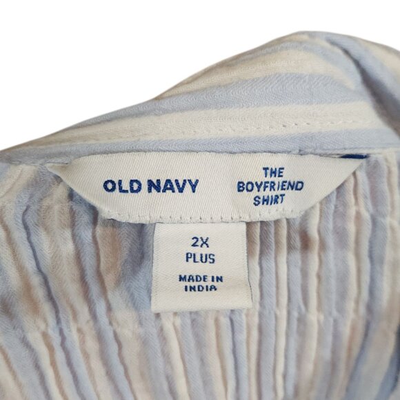 Old Navy Striped Crinkled Oversized Boyfriend Fit Button-front Shirt Women's 2X - Picture 8 of 8